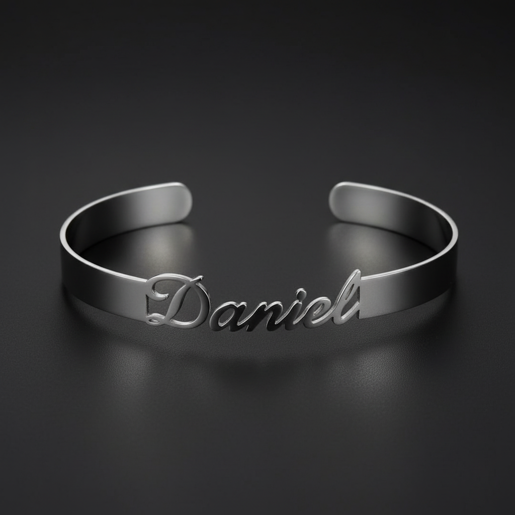 Roestvrijstalen zilveren armband met gepersonaliseerde naam Daniel, verkrijgbaar met elke gewenste naam