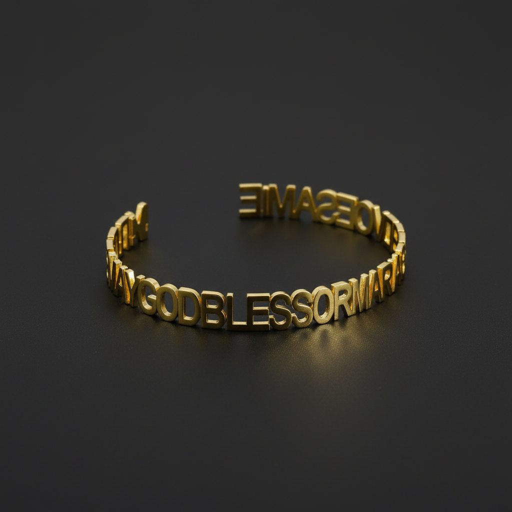 Gouden armband met christelijke tekst op matte zwarte achtergrond