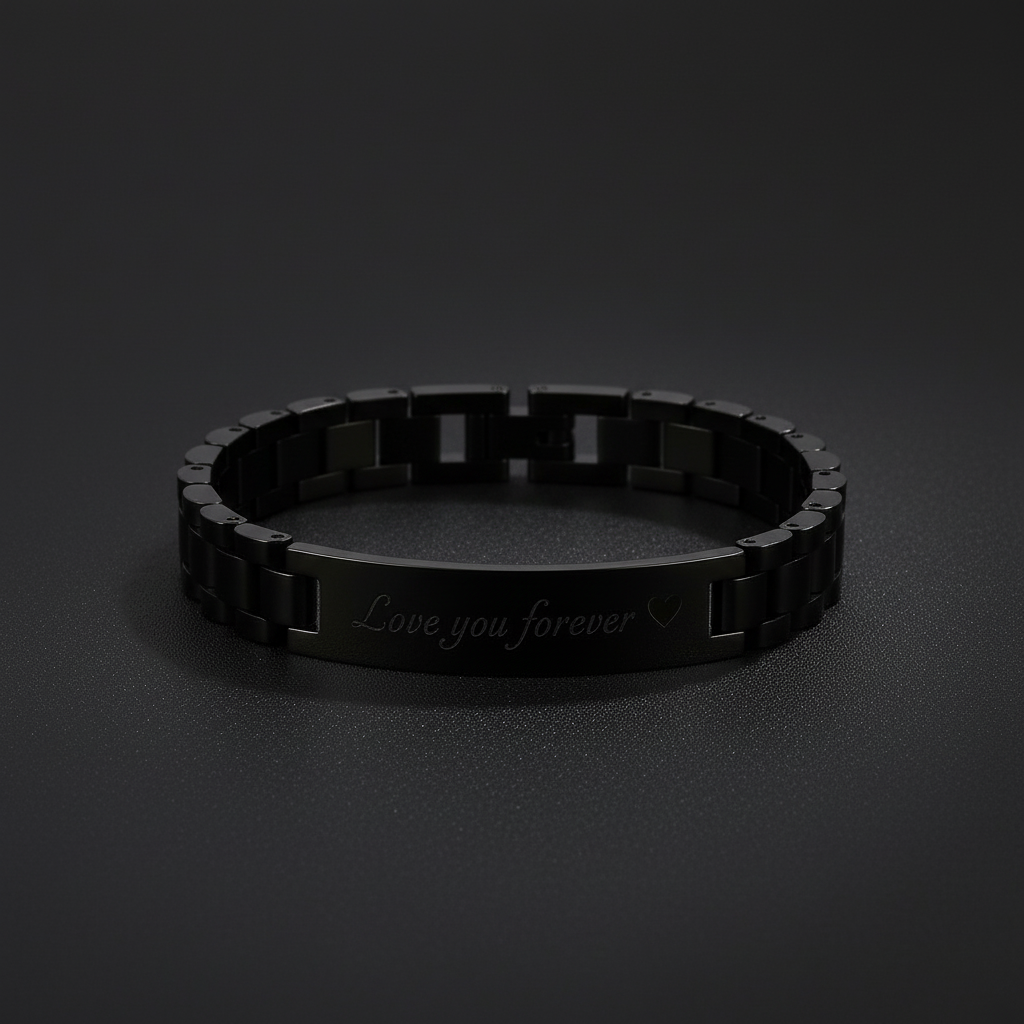 Love You Forever zwarte armband met gravure - Love Notes collectie