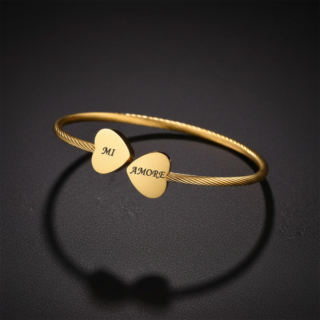 Mi Amore gouden armband met twee hartjes - Love Notes collectie