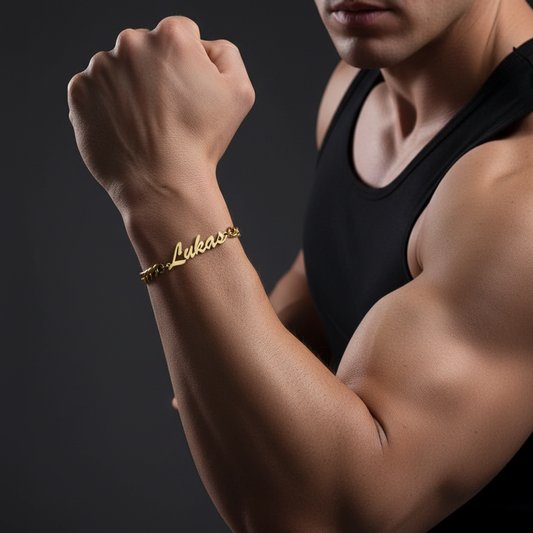 Goudkleurig heren schakelarmband - Exclusief Gepersonaliseerd