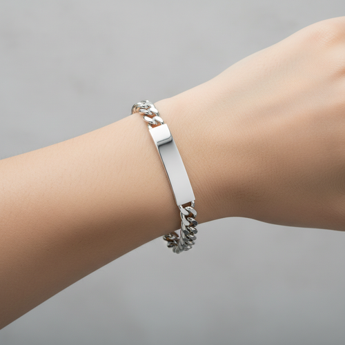 Zilveren schakelarmband met plaatje